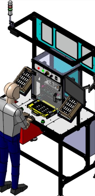 Conception 3D ergonomique de la station de test de continuité avec mannequin opérateur